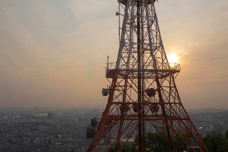 Seoul City and  Namsan Mountain in Seoul, Korea.の写真素材