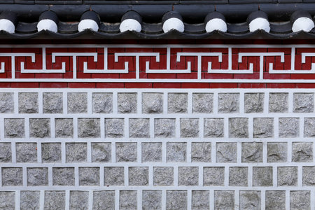 Stone brick wall at  Gyeongbokgung Palace  in Seoul, South Korea.の写真素材