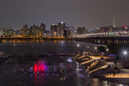 SEOUL, SOUTH KOREA - AUGUST15: Yeouido Hangang Park at Night in the summer Photo taken on AUGUST15, 2016  in Seoul,South Koreaのeditorial素材