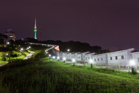 Namsan Park and N Seoul Tower at Night, South Koreaの写真素材