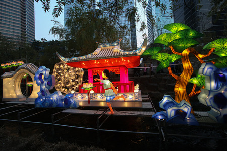 SEOUL, SOUTH KOREA - NovemberÂ 17: Seoul lantern festival at cheonggyecheon stream Photo taken on November 17, 2014 in Seoul, South Korea.のeditorial素材