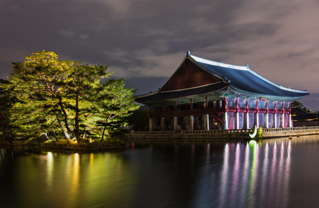 Gyeongbokgung Palace at night in Seoul,south Korea.のeditorial素材