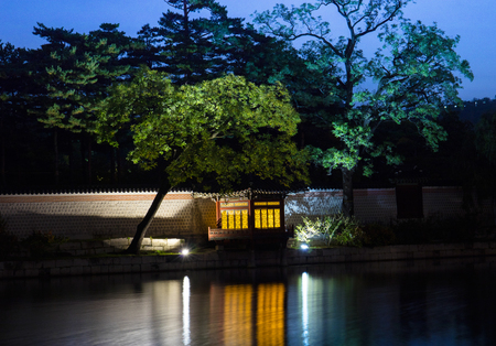 Gyeongbokgung Palace at night in Seoul,south Korea.のeditorial素材