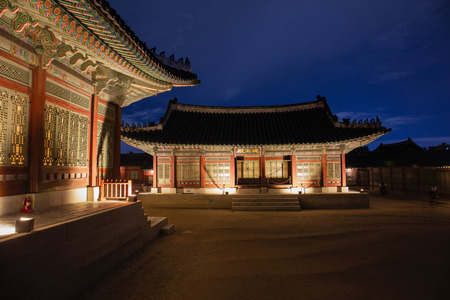 Gyeongbokgung Palace at night in Seoul,south Korea.のeditorial素材