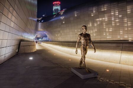 SEOUL, SOUTH KOREA - NOVEMBERÂ 20: Dongdaemun Design Plaza at Night, New development in Seoul, designed by Zaha Hadid. Photo taken  NovemberÂ 20, 2016 in Seoul, South Korea.のeditorial素材
