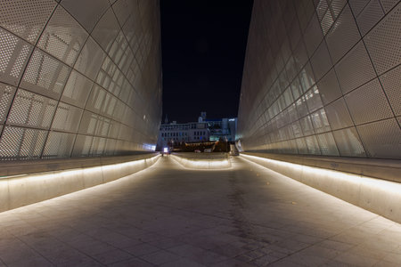 SEOUL, SOUTH KOREA - NOVEMBERÂ 20: Dongdaemun Design Plaza at Night, New development in Seoul, designed by Zaha Hadid. Photo taken  NovemberÂ 20, 2016 in Seoul, South Korea.のeditorial素材