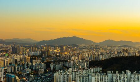 Seoul South Korea City Skyline at night with seoul tower.の写真素材