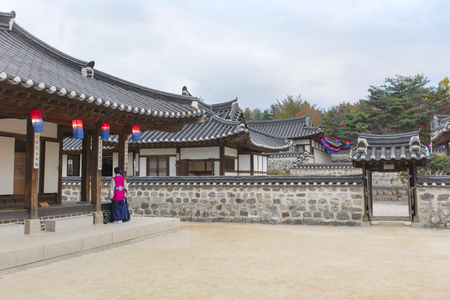 Korea Old House at Namsangol Hanok Village in Seoul South Korea.のeditorial素材