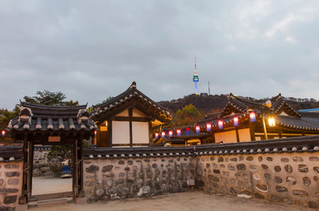 Korea Old House at Namsangol Hanok Village in Seoul South Korea.のeditorial素材
