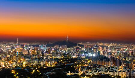 Seoul South Korea City Skyline at night with seoul tower.の写真素材