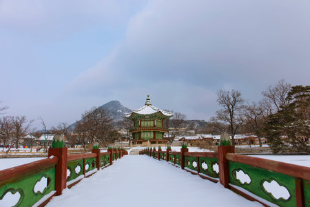 Gyeongbokgung Palace in Winter Season  Seoul,South Korea.のeditorial素材