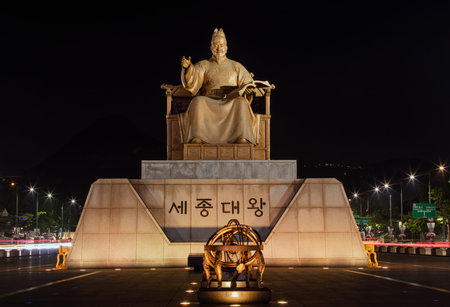 SEOUL, SOUTH KOREA -  JUNE 18: Statue The king sejong of south Korea. at kwanghwamun square     Photo taken on june 18 2017Â in Seoul South Korea.のeditorial素材