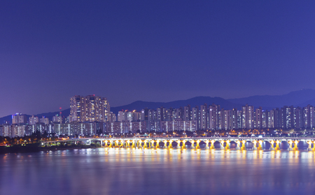 View of Seoul  South Korea  at nightのeditorial素材