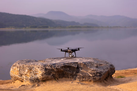 drone put on stone with blurred background