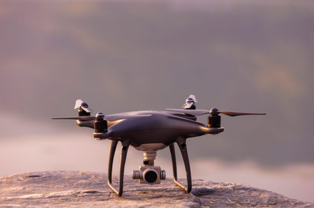 Drone put on stone with blurred background