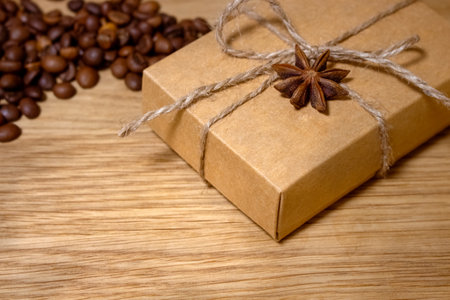 Gift box on wooden backgroundの写真素材