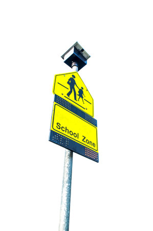 Traffic sign  School warning sign  and blue sky 