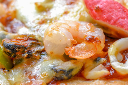 Close up of pizza with Seafood.の写真素材