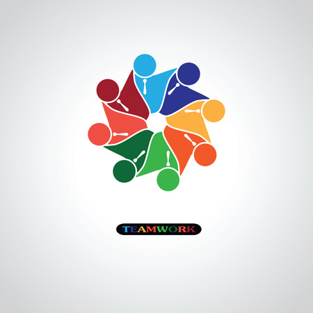 Abstract people logo, sign, icon. Blue, red, green and yellow people symbols. Vector concept for social network, team work, business company, partnership, friends, family and otherのイラスト素材