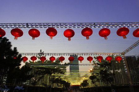 Red lanterns in the park.