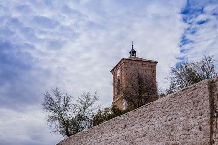 Chinchon is a traditional village in Madrid Spain with a typical mix style gothic renaissanceist and baroque church.の写真素材