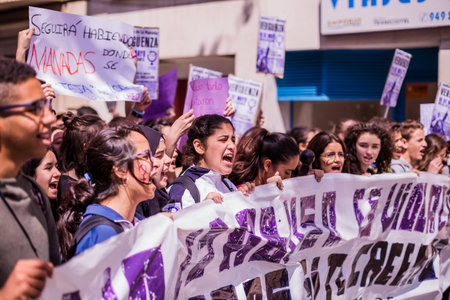 Guadalajara, Spain - 03 10 2018, feminist march celebrating womens day, woman rights