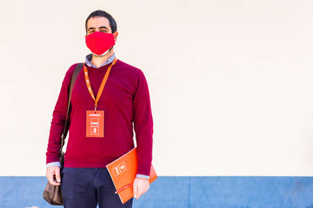 MADRID, MADRID - SPAIN - MAY 05, 2021 - Autonomous community of Madrid elections. Democraty referendum for government vote. Right vs left political party. PSOE representativeのeditorial素材