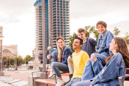 multiethnic young group with diverse ethnic. Lifestyle multiracial friends in casual clothesの写真素材