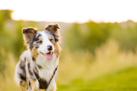 Border collie dog in natural pet enviroment. portrait in a meadow for a cute border collie