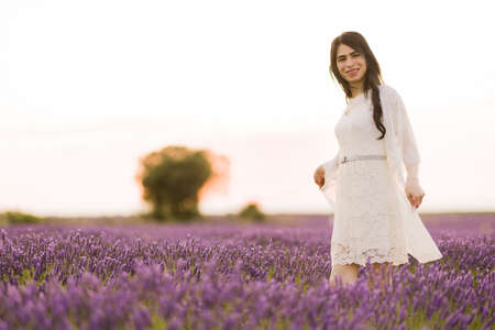transgender woman enjoy the lavender camps from Brihuega Guadalajara. lifestuyleの写真素材