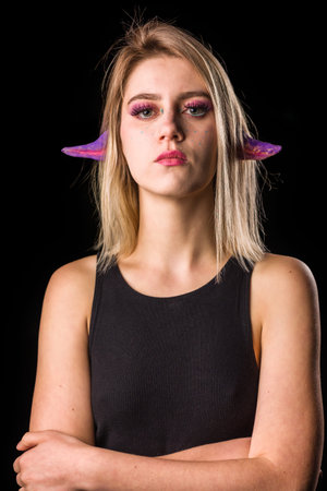 Samhain origin of Halloween costume and makeup.Celtic mythology. Young Naiad fairytale in Galiciaの写真素材