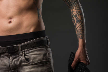 Transgender non-binary tomboy wearing Binder bra for aesthetic. Small breast Self identity problemの写真素材