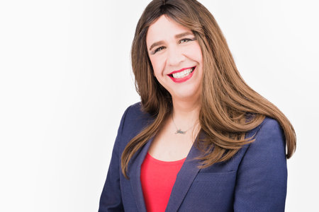 Transgender female business woman entrepreneur. Hispanic mature portrait lgbtq professional