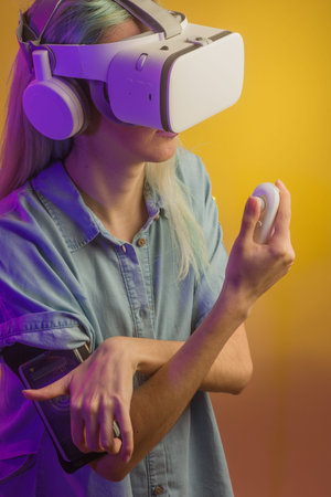 Metaverse virtual reality. woman and technology. futuristic cyberpunk feminism concept. hispanic