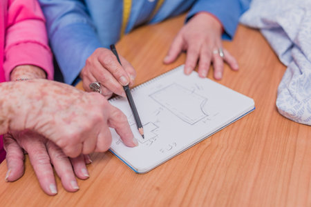 Patternmaking designer needlewoman make handmade manufacturing clothes. Unrecognizable womanの写真素材