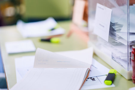 Ballot box background with no people and copy space. voting campaign envelope in electoral collegeの写真素材