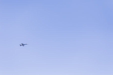 Jet fighter military airplane war force during aviation airshow. Aircraft plane technologyの写真素材