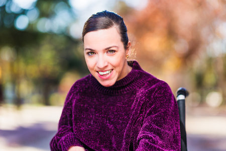 Woman diversity, mid-adult with cerebral palsy disability empowered. Strong and confident powerの写真素材