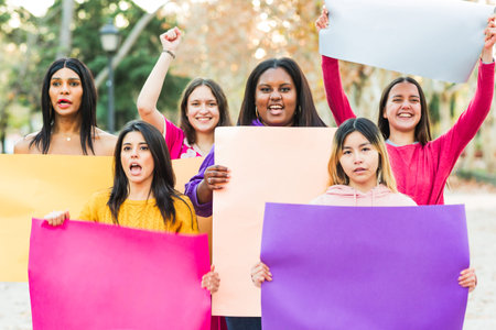 Women protesting together on womens day for equal rights and opportunities