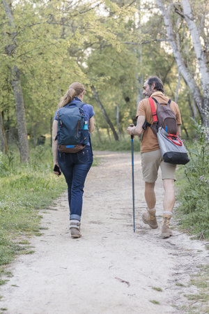 Senior couple hiking in nature reserve of madrid