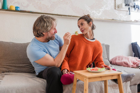 Partner supporting woman dealing with eating problemsの写真素材