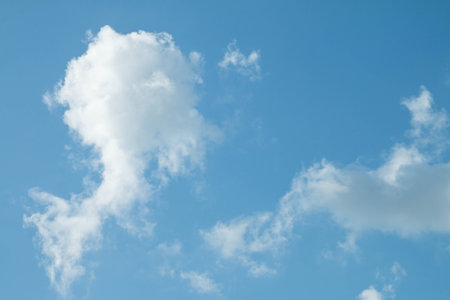 group of white clouds float in the sky. blue background