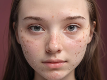 Young girl with acne problem on her face. Skin care concept.の素材
