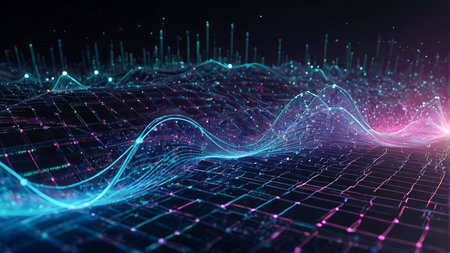 Digital data flow. Big data visualization. Futuristic abstract background.の素材