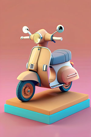 3d rendering of a classic scooter on a pink background.の素材
