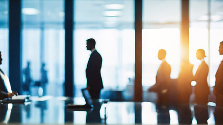 Silhouettes of business people in a modern office. Business backgroundの素材