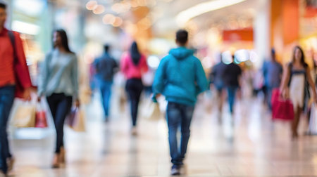 Blurred image of people walking in shopping mall, shallow depth of focus.の素材