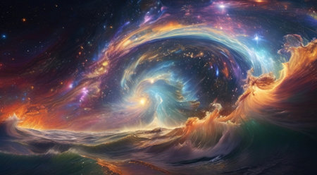 Abstract space background with star and nebula, 3d render illustrationの素材