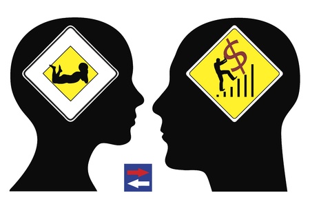 Man and woman have different concepts or visions about their future life; the symbols can easily be interchangedのイラスト素材