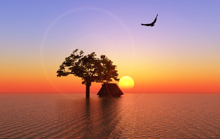 House under water due to force of nature like hurricanes, concept of importance of residence insurance and safety conceptsの写真素材